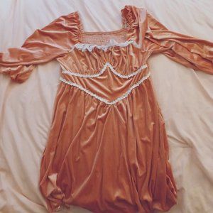 SHEIN Pink Peach Velvet Dress with White Lace Trim